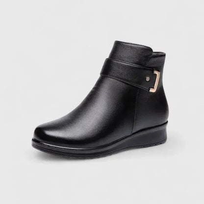 Women's faux leather side zip ankle boots with fur lining