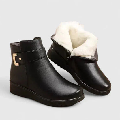 Women's faux leather side zip ankle boots with fur lining