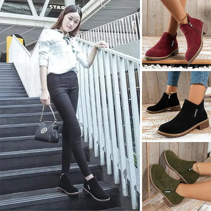 Women's suede side zip ankle boots with warm lining
