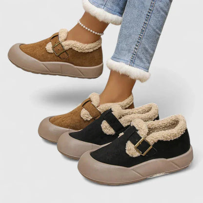 Women's suede slippers with sherpa fleece trim