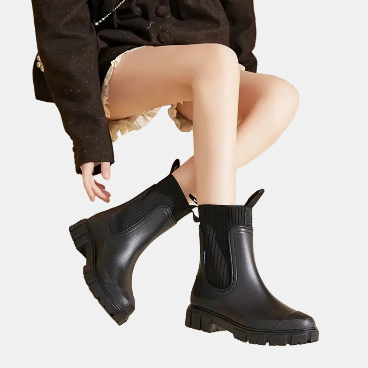 Women's ankle boots with ribbed knit cuff