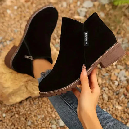 Women's suede side zip ankle boots with warm lining