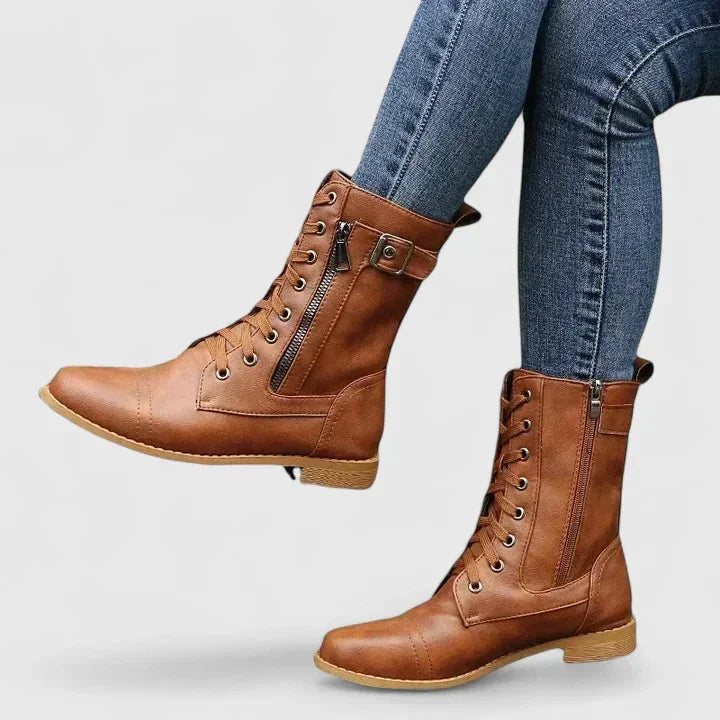 Women's faux leather lace-up ankle boots with side zip