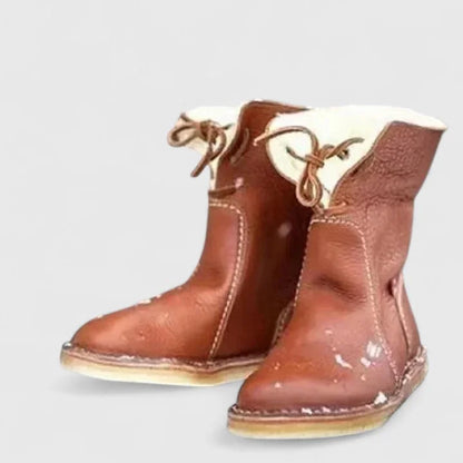 Women's faux leather lace-up ankle boots with sherpa lining