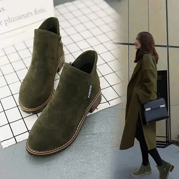 Women's suede side zip ankle boots with warm lining