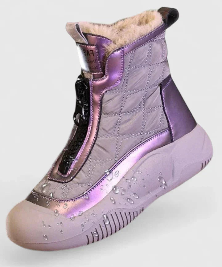Women's quilted half-zip ankle boots with faux fur lining