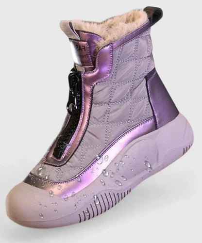 Women's quilted half-zip ankle boots with faux fur lining