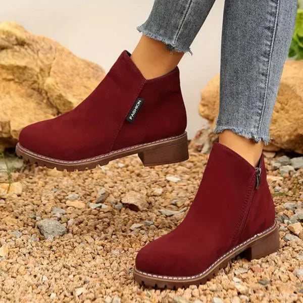 Women's suede side zip ankle boots with warm lining
