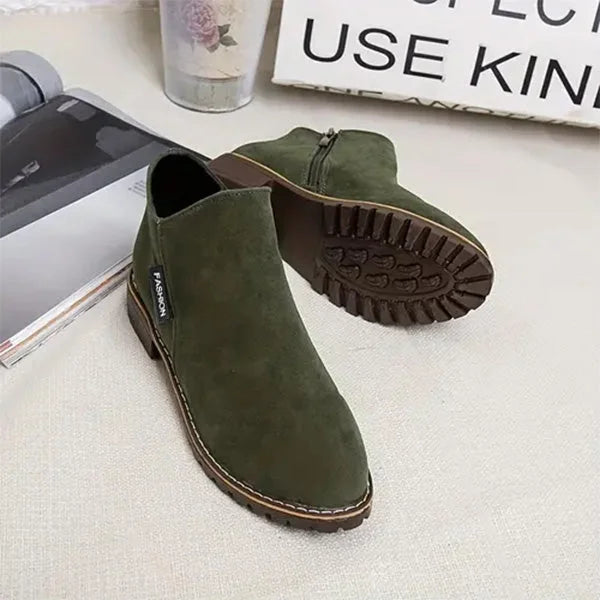 Women's suede side zip ankle boots with warm lining