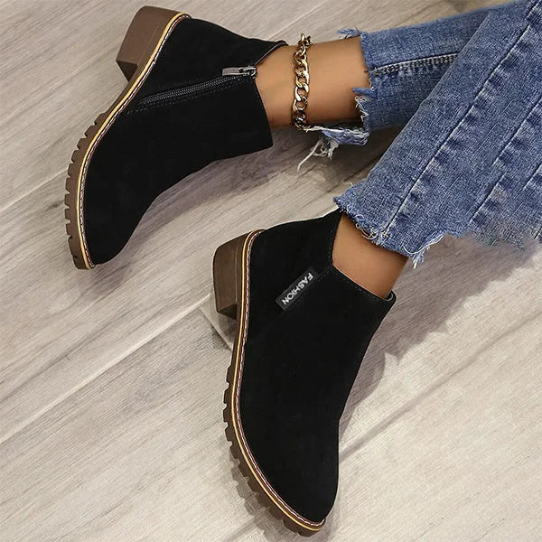 Women's suede side zip ankle boots with warm lining