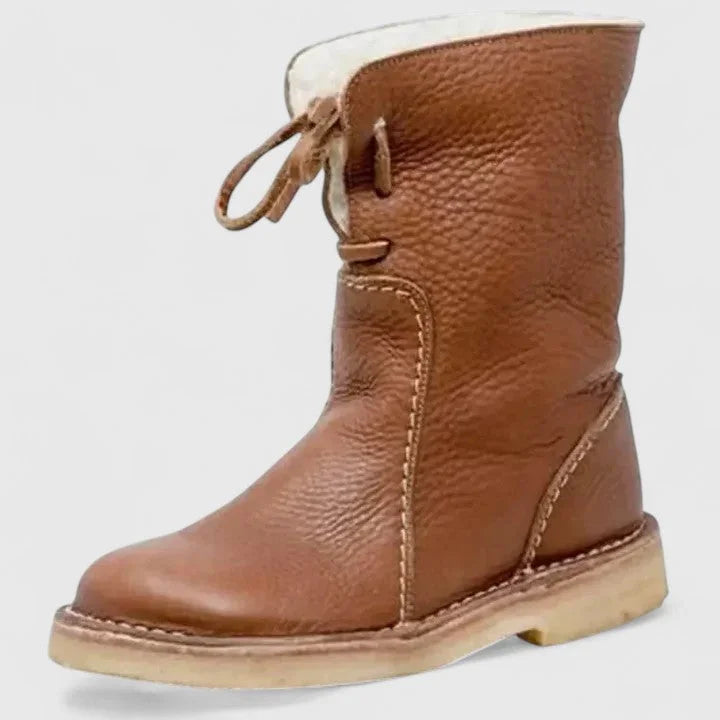 Women's faux leather lace-up ankle boots with sherpa lining