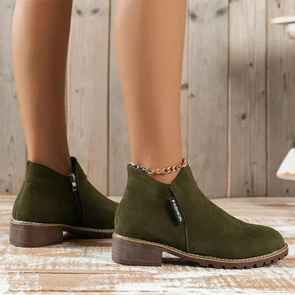 Women's suede side zip ankle boots with warm lining