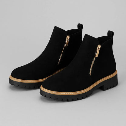 Women's suede side zip ankle boots with tone zipper