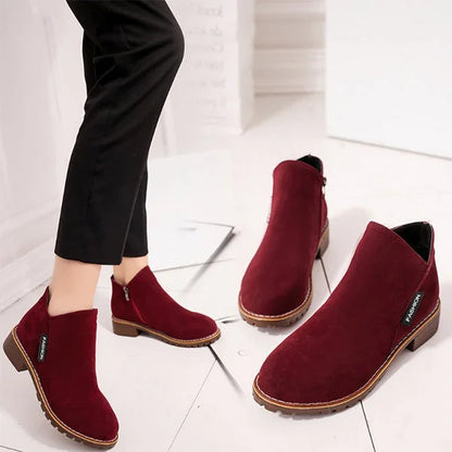 Women's suede side zip ankle boots with warm lining