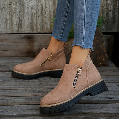 Women's leopard suede side zip ankle boots with chunky lug sole