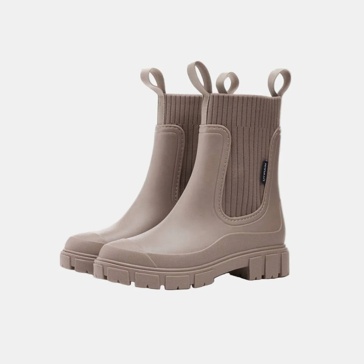 Women's ankle boots with ribbed knit cuff – Beige