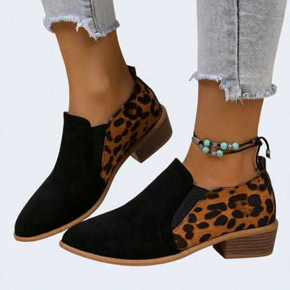 Women's leopard suede ankle boots with pointed toe – Black