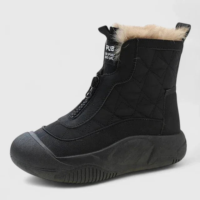 Women's quilted half-zip ankle boots with faux fur lining – Black