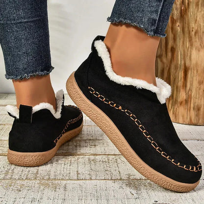 Women's suede ankle boots with fluffy lining – Black