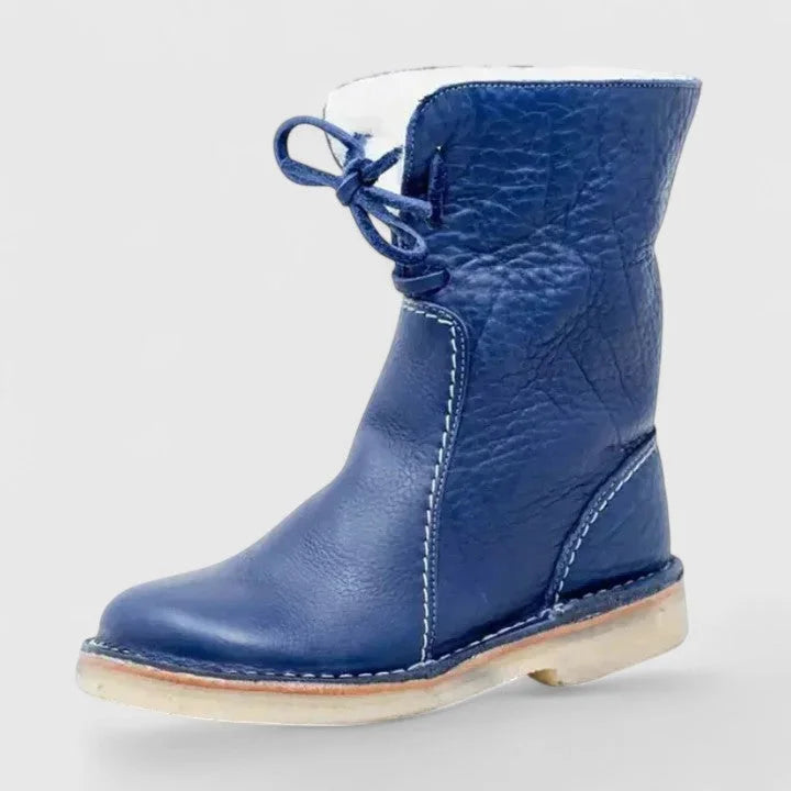 Women's faux leather lace-up ankle boots with sherpa lining – Blue