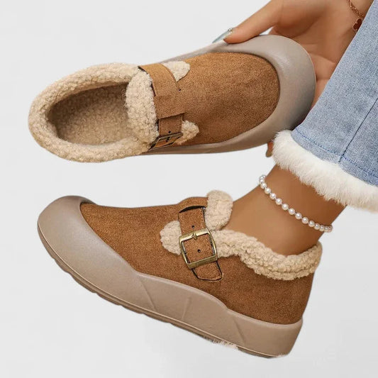 Women's suede slippers with sherpa fleece trim – Brown