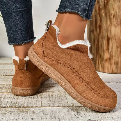 Women's suede ankle boots with fluffy lining – Brown