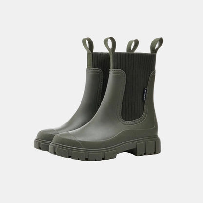 Women's ankle boots with ribbed knit cuff – Green