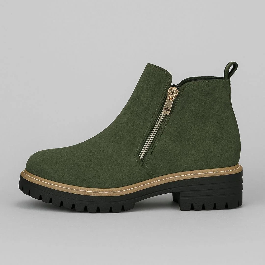 Women's suede side zip ankle boots with tone zipper – Green