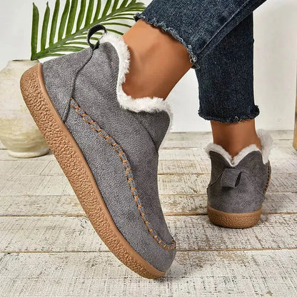 Women's suede ankle boots with fluffy lining – Grey