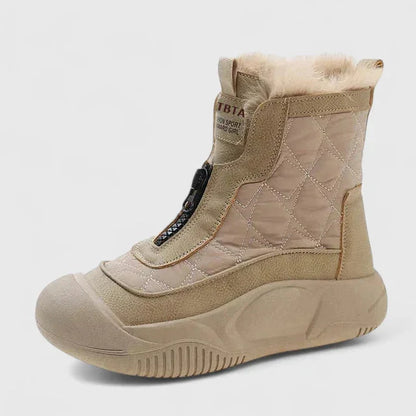 Women's quilted half-zip ankle boots with faux fur lining – Khaki