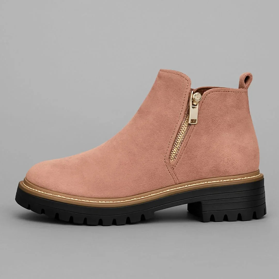 Women's suede side zip ankle boots with tone zipper – Pink