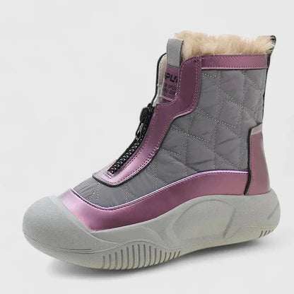 Women's quilted half-zip ankle boots with faux fur lining – Purple