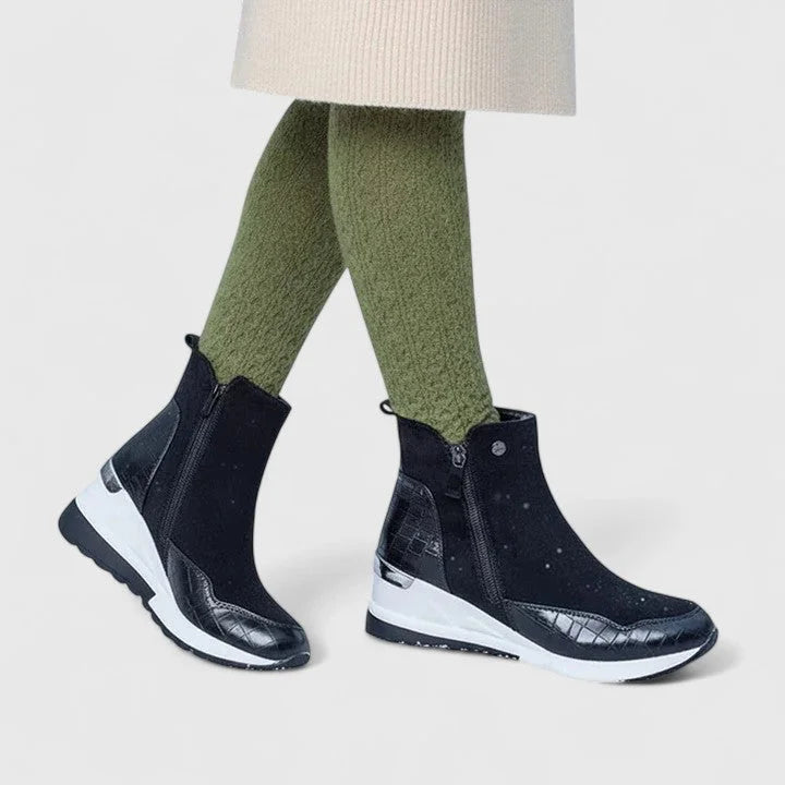 Women's suede wedge ankle boots with non-slip sole