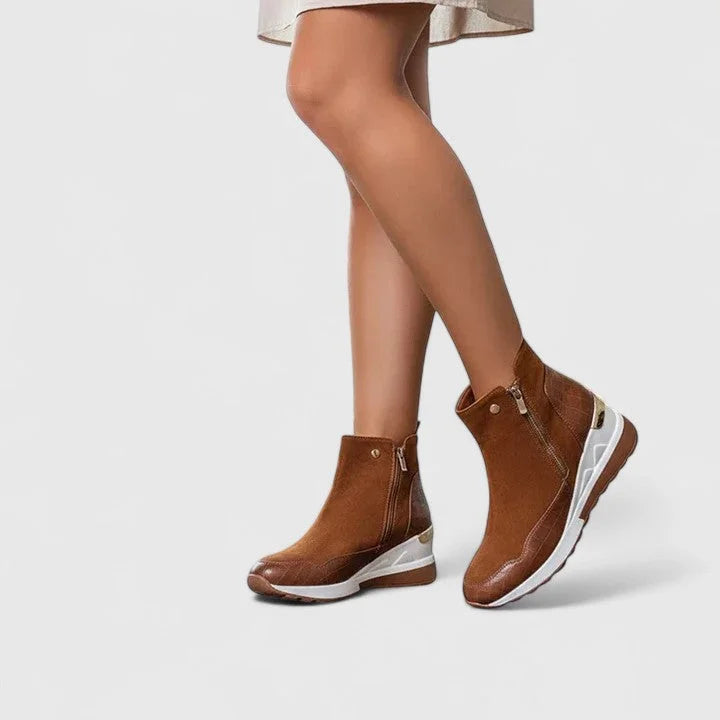Women's suede wedge ankle boots with non-slip sole