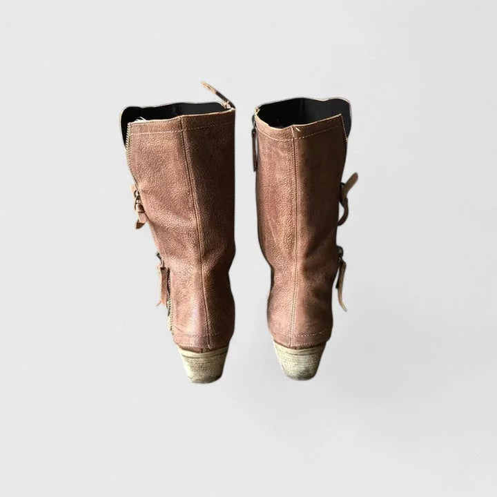 Women's western-style calf boots with supportive design – Brown