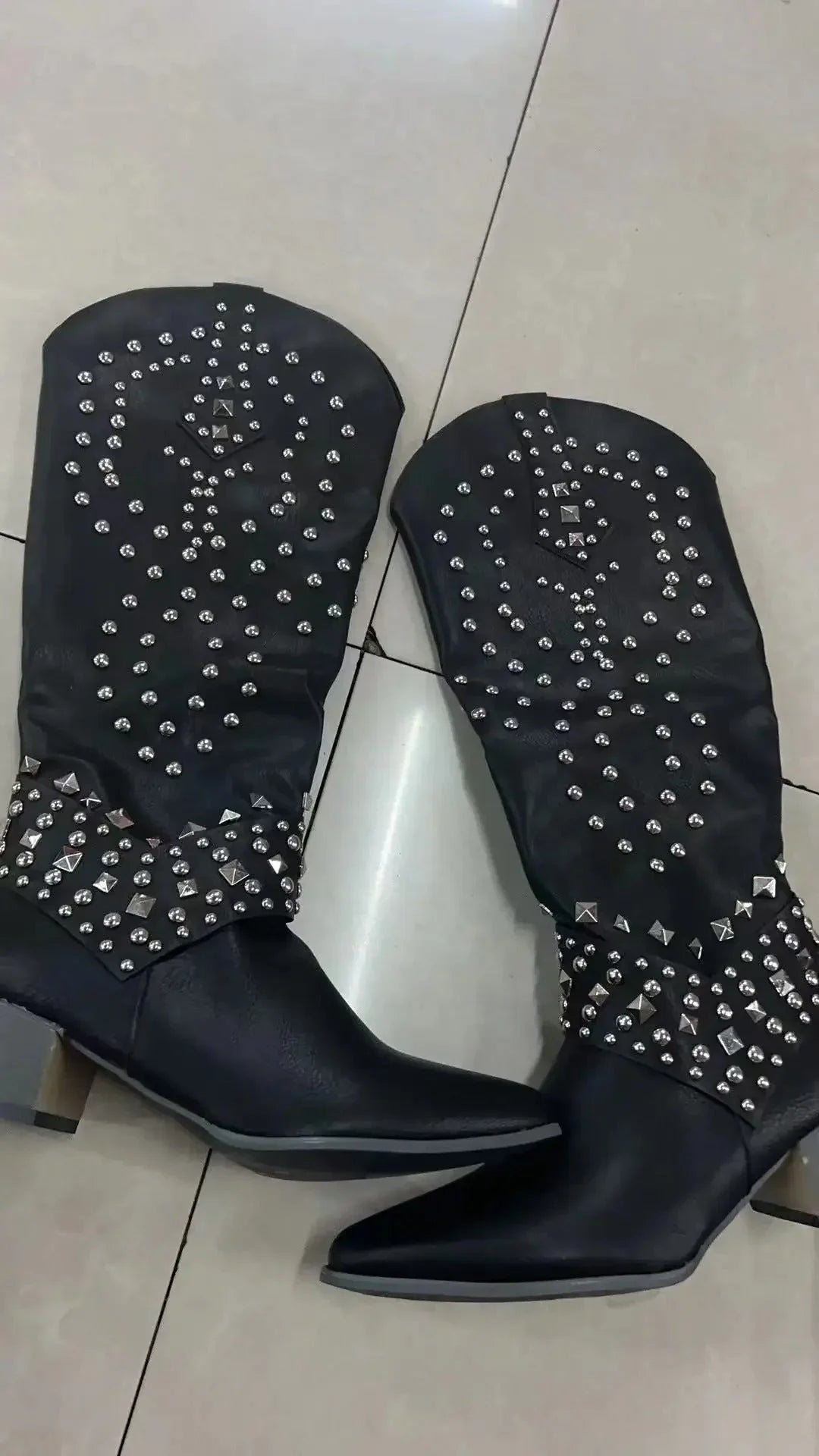 Women's pointed-toe knee-high boots with block heel