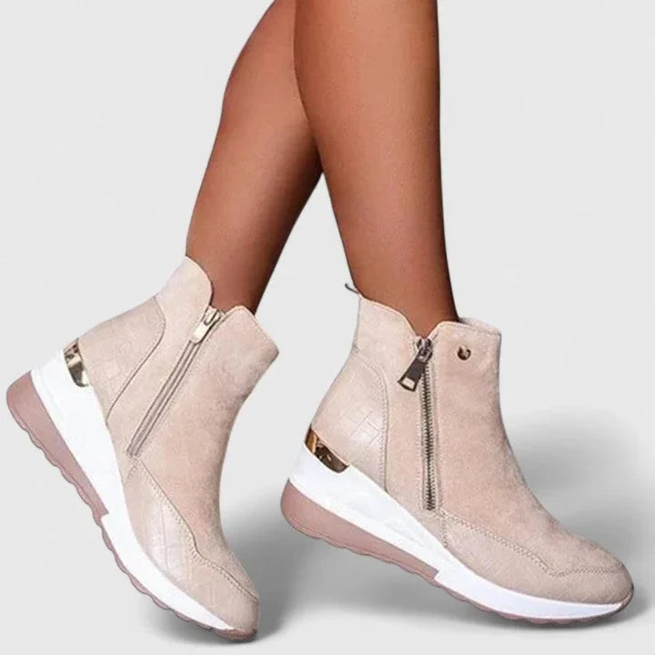 Women's suede wedge ankle boots with non-slip sole – Beige