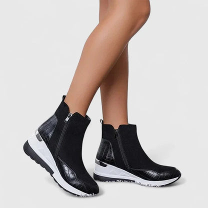 Women's suede wedge ankle boots with non-slip sole – Black
