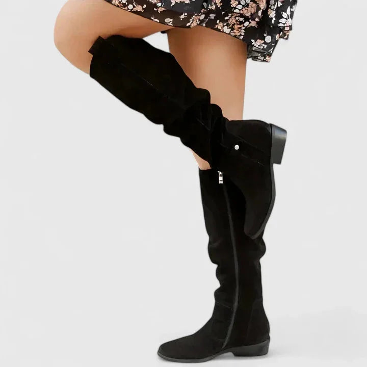 Women's cushioned knee-high boots with gel-filled sole – Black