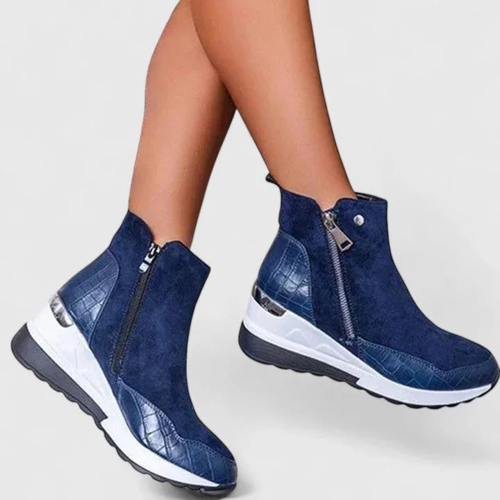 Women's suede wedge ankle boots with non-slip sole – Blue