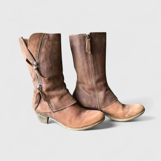 Women's western-style calf boots with supportive design – Brown