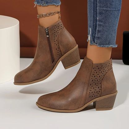 Women's supportive ankle boots with laser-cut detailing – Brown