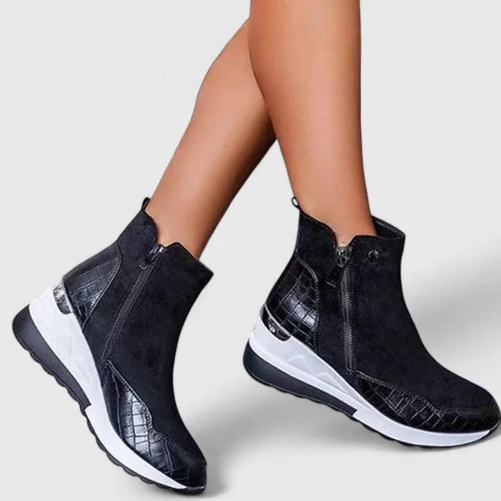 Women's suede wedge ankle boots with non-slip sole