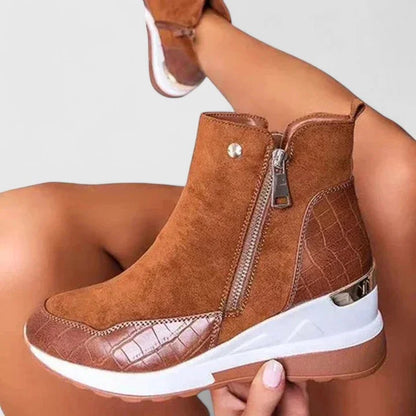 Women's suede wedge ankle boots with non-slip sole