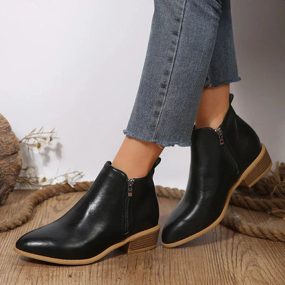 Women's cushioned ankle boots with block heel and side zipper