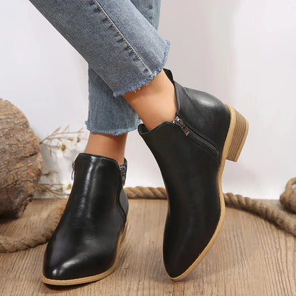 Women's cushioned ankle boots with block heel and side zipper