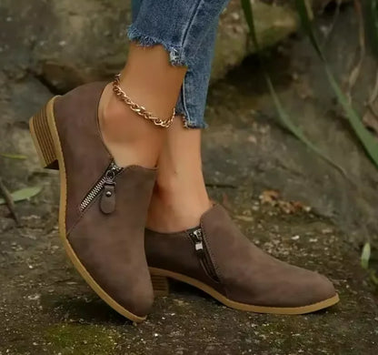 Women's comfort ankle boots with side zipper and cushioned insole