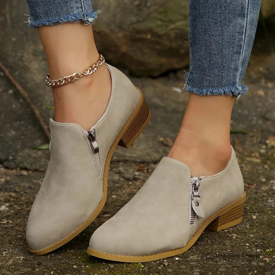 Women's comfort ankle boots with side zipper and cushioned insole – Beige