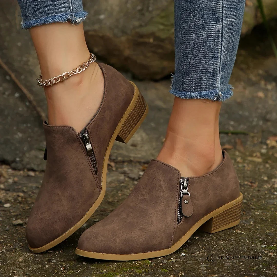 Women's comfort ankle boots with side zipper and cushioned insole – Brown