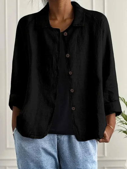 Women's oversized button-front blazer with spread collar – Black